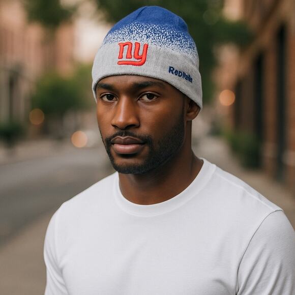 New York Giants Beanie Reebok On Field NFL Equipment Knit OS Football Gray Blue - Picture 1 of 11